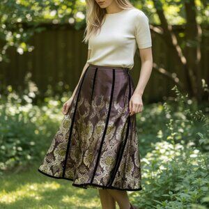 Vintage Y2k Apostrophe Women Black Gold Lace Skirt Sz 14P Whimsigoth Dark Fairy